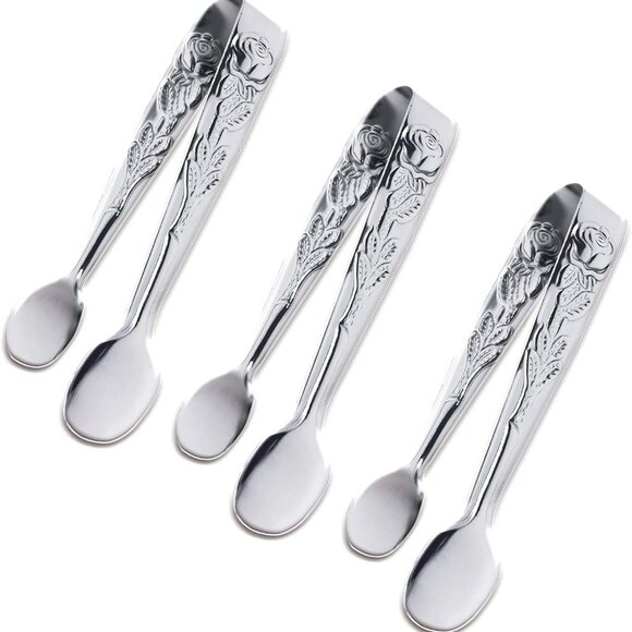 Other - 3PCS Mini Serving Tongs, 4Inch Rose Stainless Steel Sugar Cube Tongs, Sliver Sma